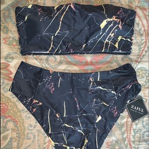 Black Marble Strapless Bikini